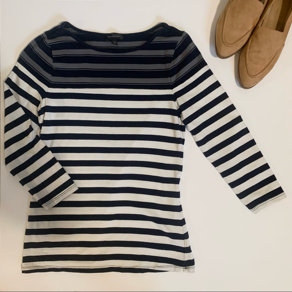 THE LIMITED Striped 3/4 Sleeve Tee